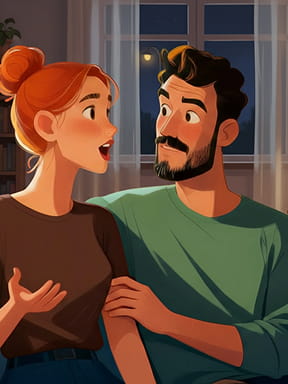 Illustration of a woman talking while a man listens attentively.